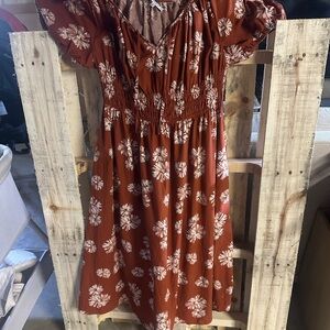 Madewell Linen-blend Sophia Midi Dress in Rusty Torch Size 2X